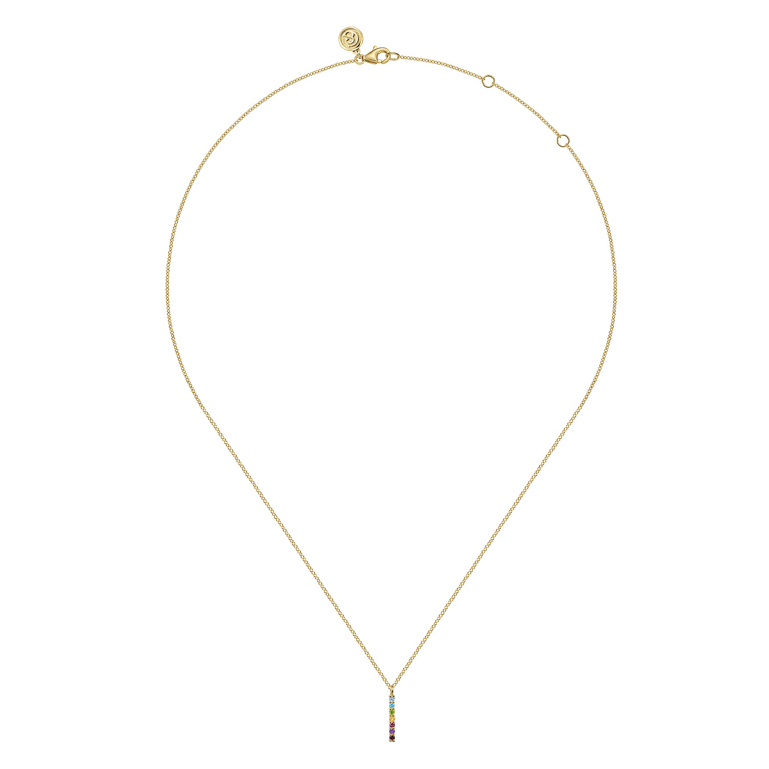 Rainbow Color Stone Bar Necklace in 14K Yellow Gold, photograph 2