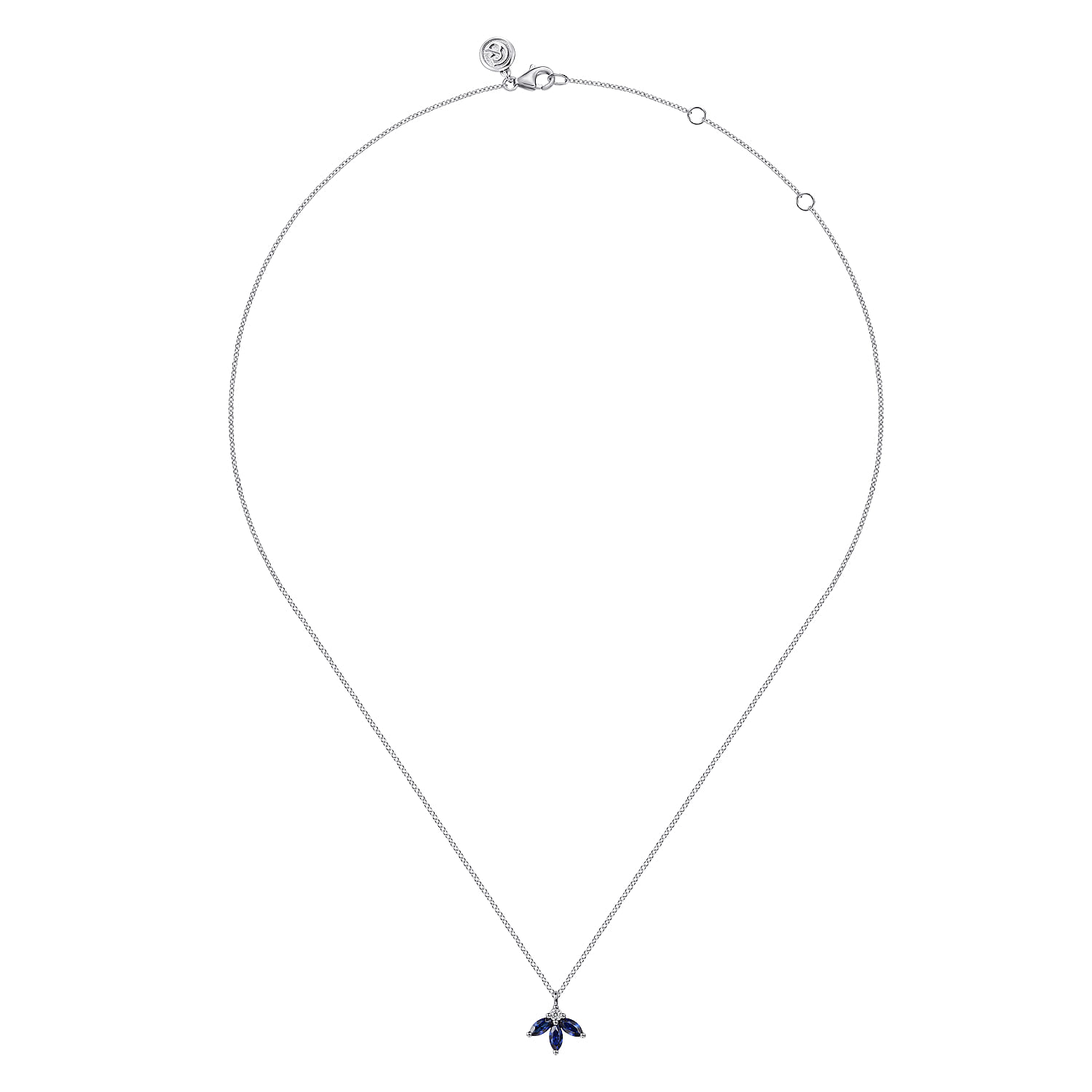 Diamond and Sapphire Pendant Necklace in 14K White Gold, photograph 2
