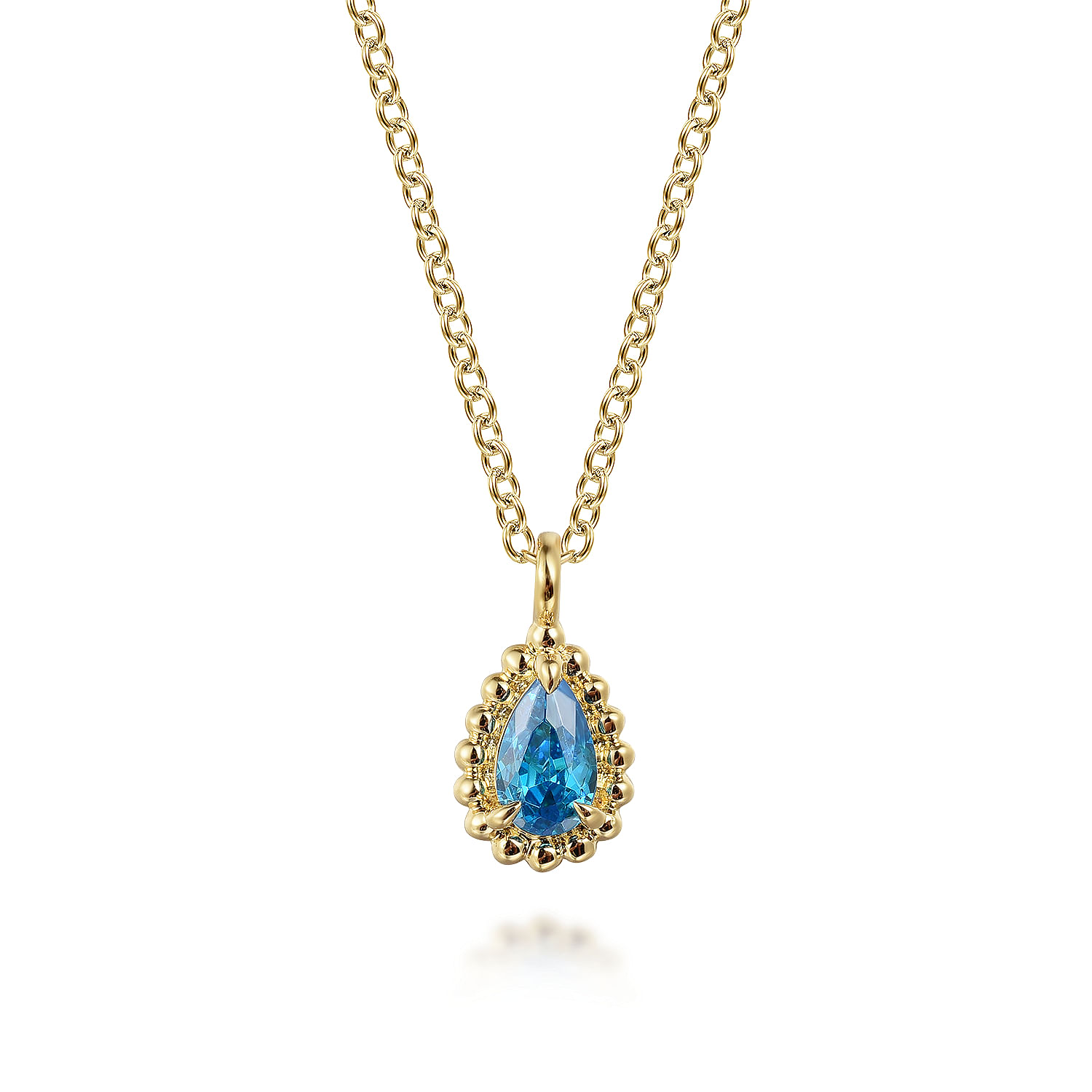 14K Yellow Gold London Blue Topaz Bujukan Pear Shape Pendant