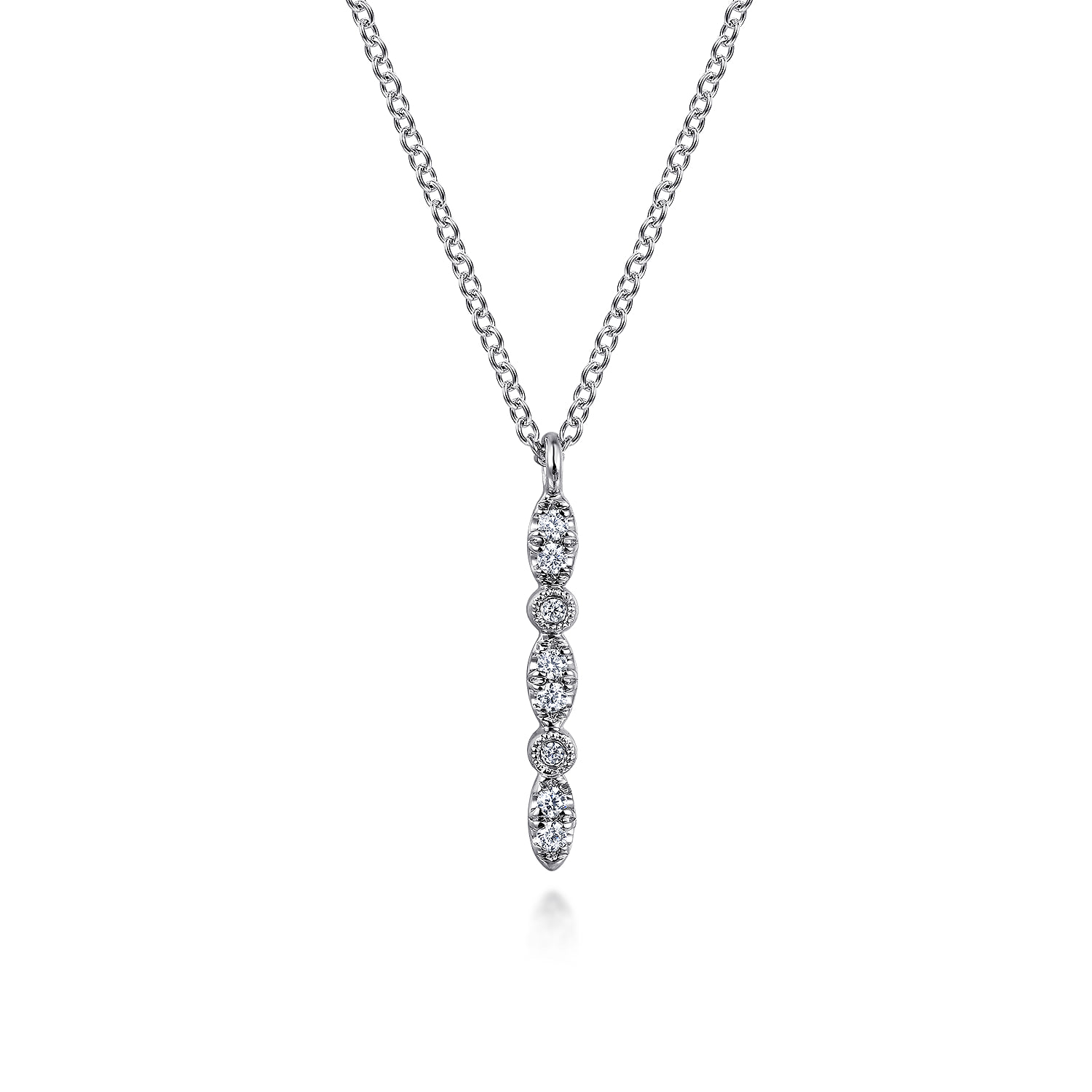 Pendant Necklace Vertical Diamond 0.07ct in 14K White Gold