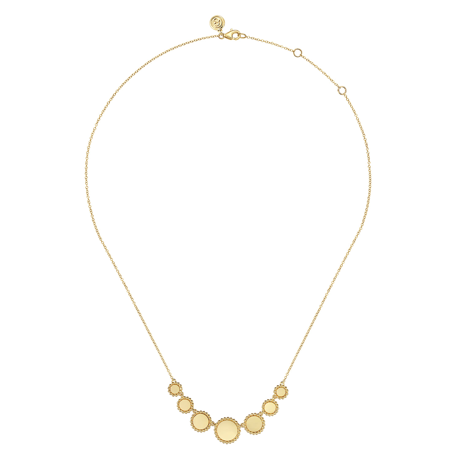 Bujukan Graduating Laser Disk Element Necklace in 14K Yellow Gold, photograph 2