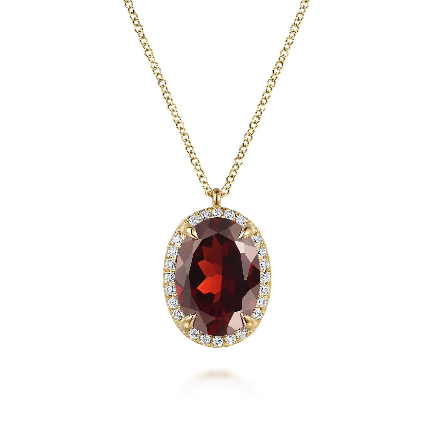 Diamond and Oval Shape Garnet Necklace With Flower Pattern J-Back