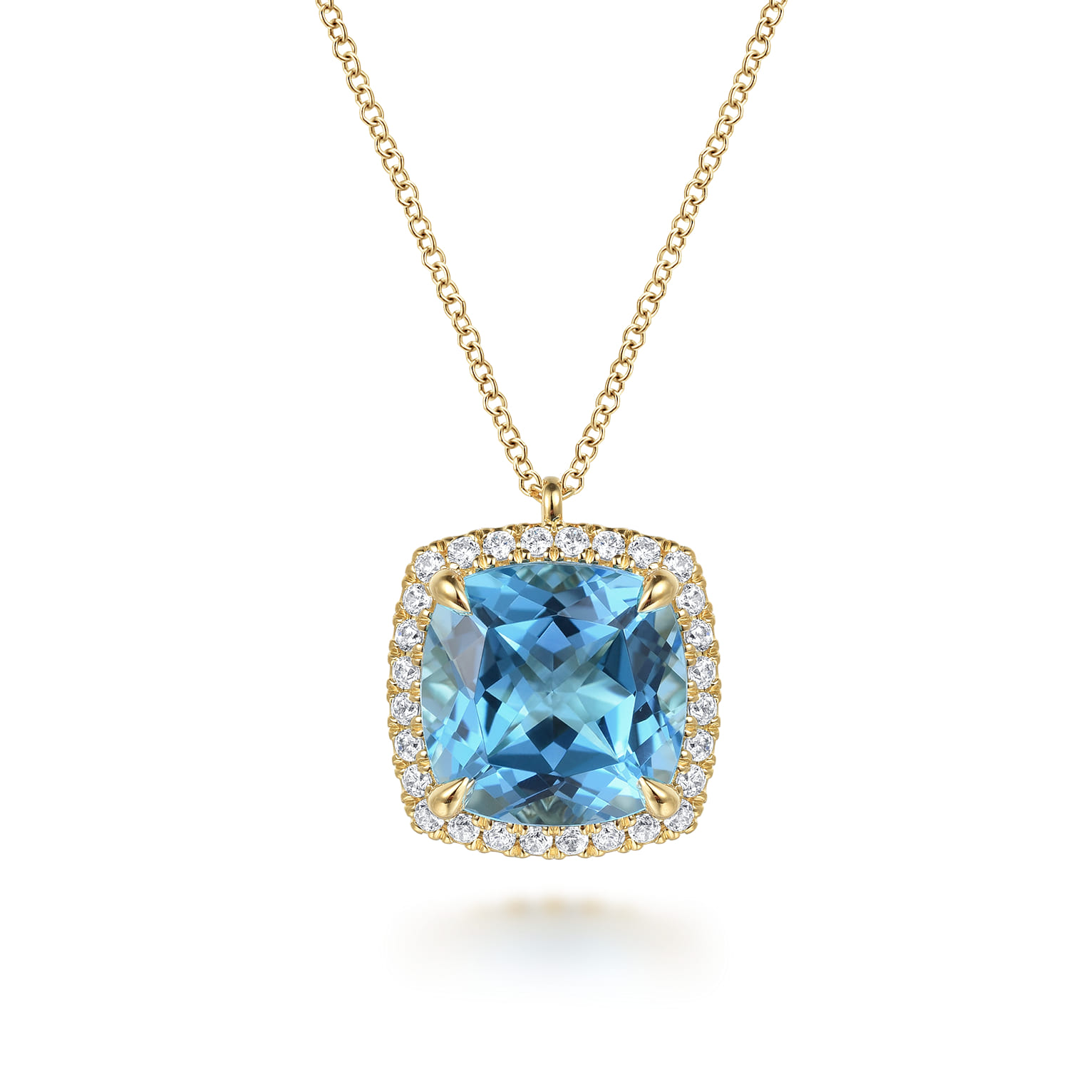 Diamond and Blue Topaz Cushion Cut Necklace With Flower Pattern J-Back