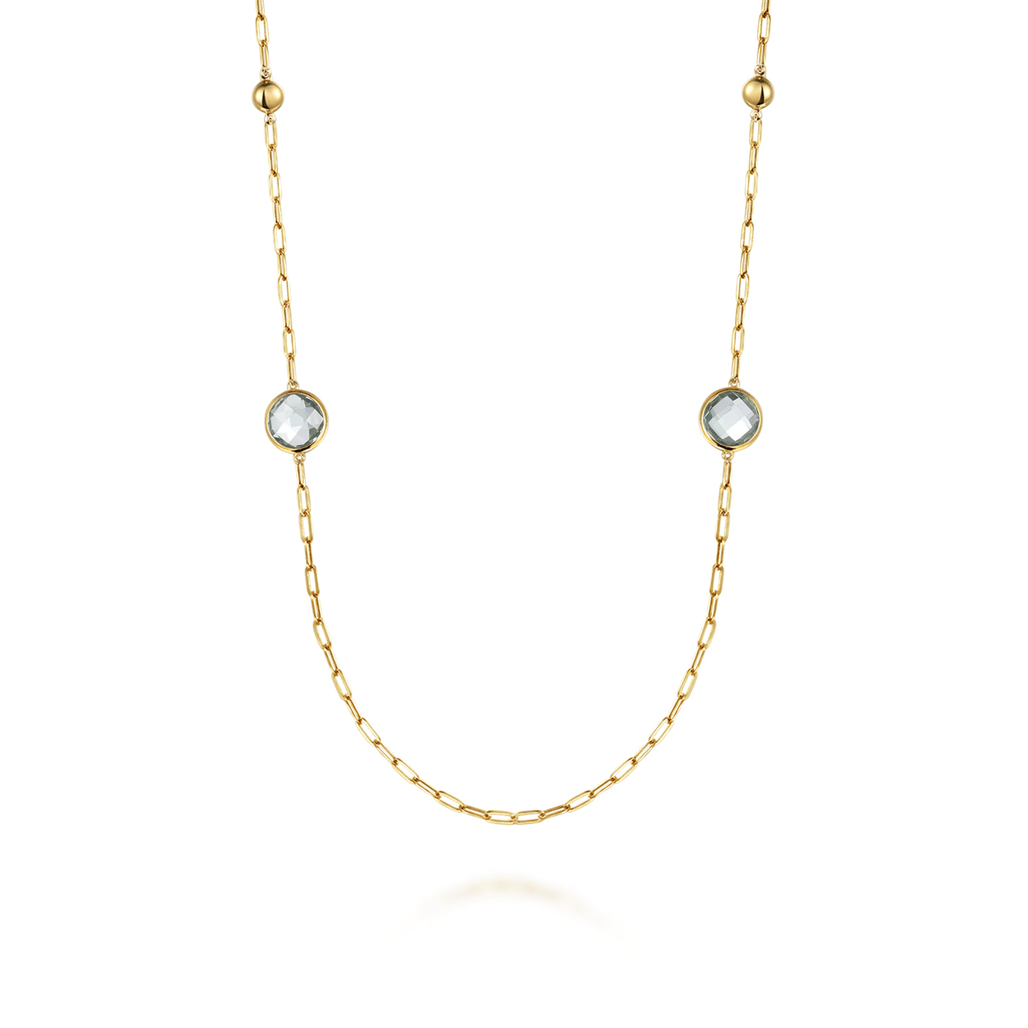 Green Amethyst Round Shape Necklace With Four Stations Beads and Bezel Setting