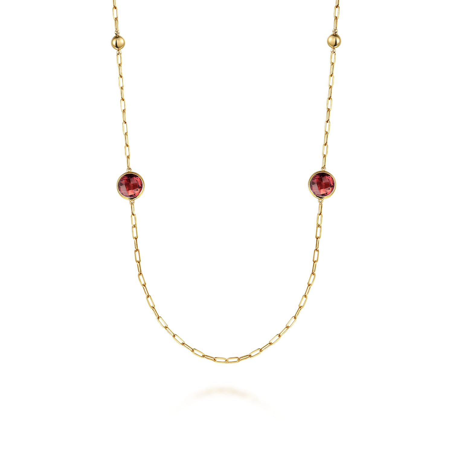 Garnet Round Shape Necklace With Four Stations Beads and Bezel Setting