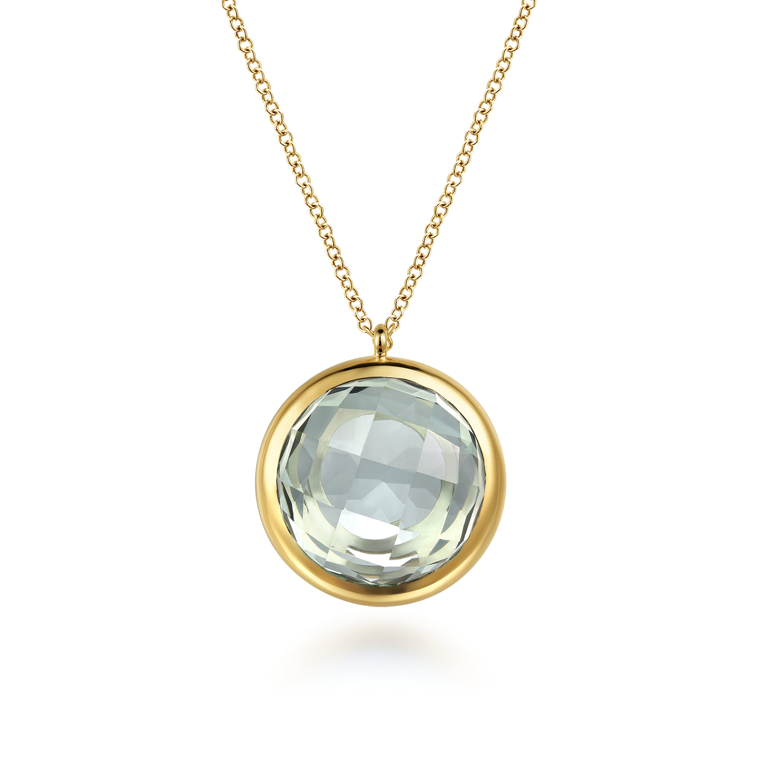 Green Amethyst Round Shape Necklace With Flower Pattern J-Back
