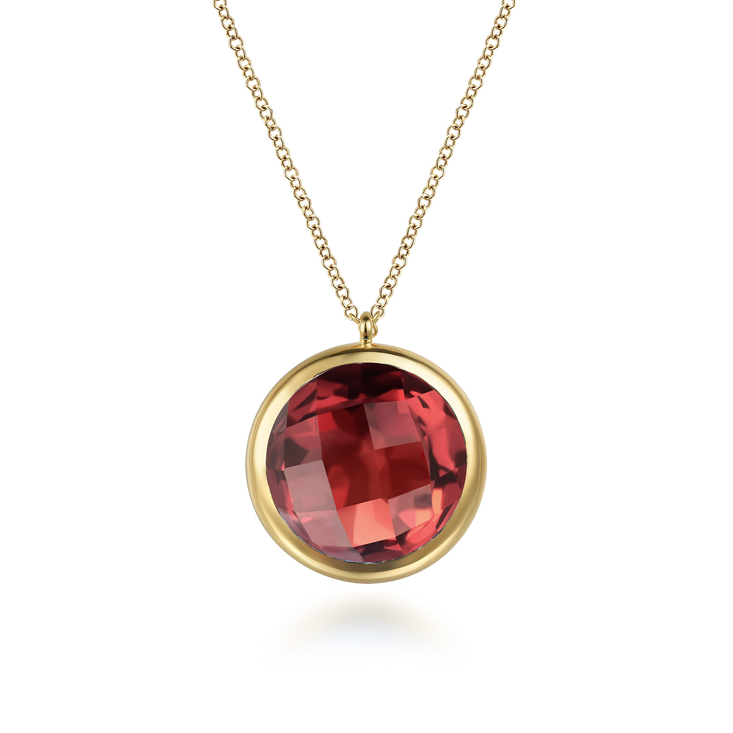 Garnet Round Shape Necklace With Flower Pattern J-Back