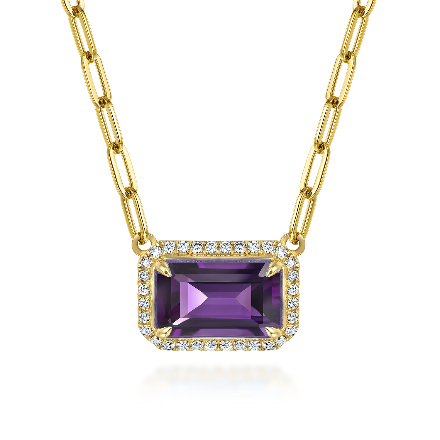 Diamond and Amethyst Emerald Cut Necklace With Flower Pattern Gallery