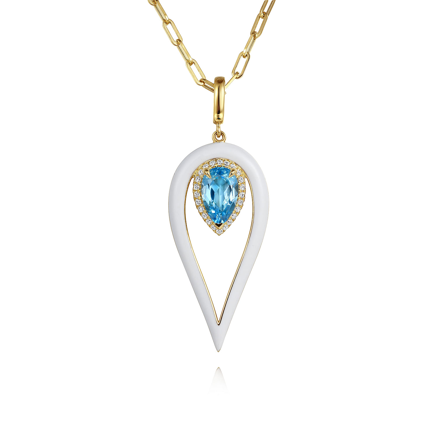 14K Yellow Gold Diamond and Blue Topaz Long Pear Shape Drop