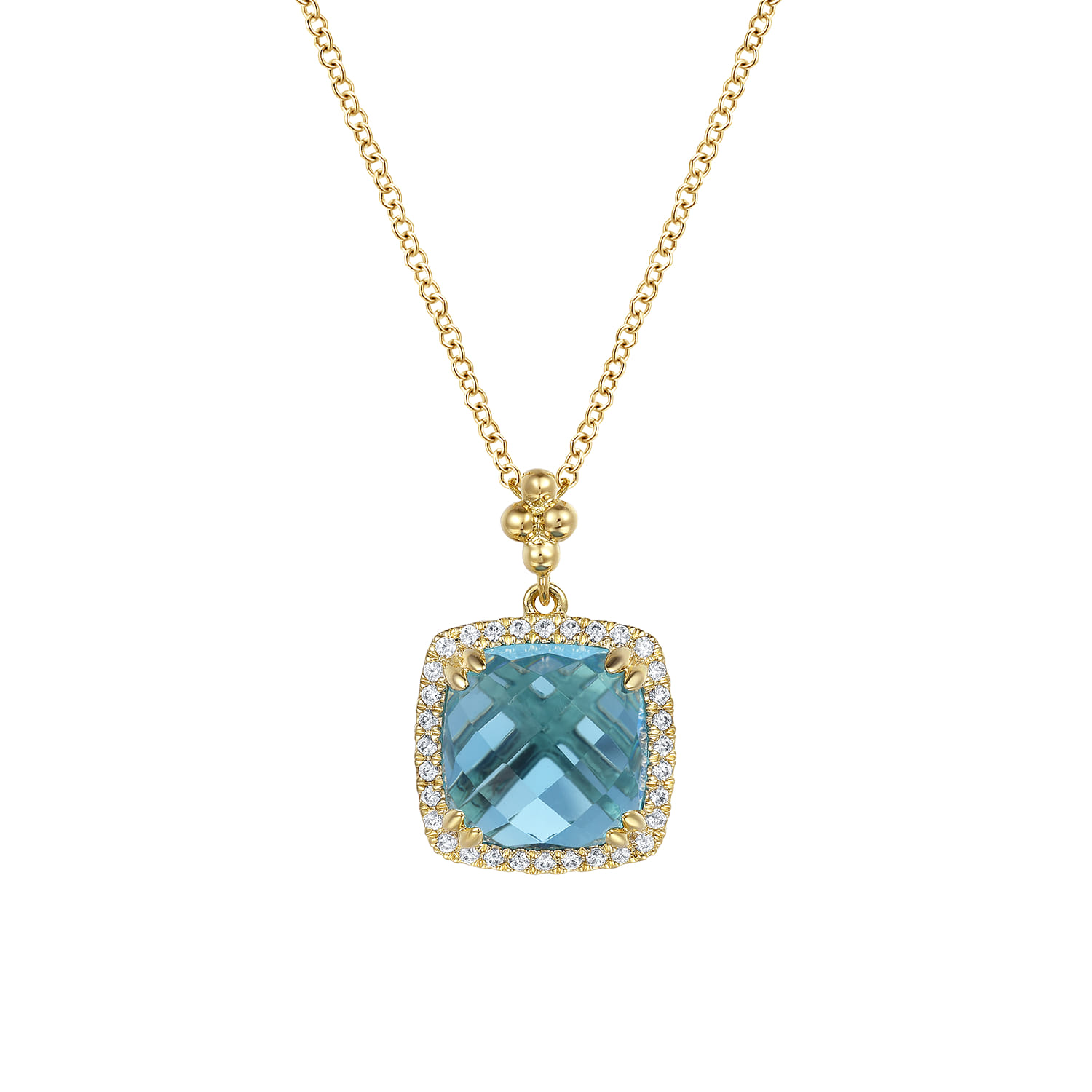 Bujukan Cushion Blue Topaz with Diamond Halo Necklace