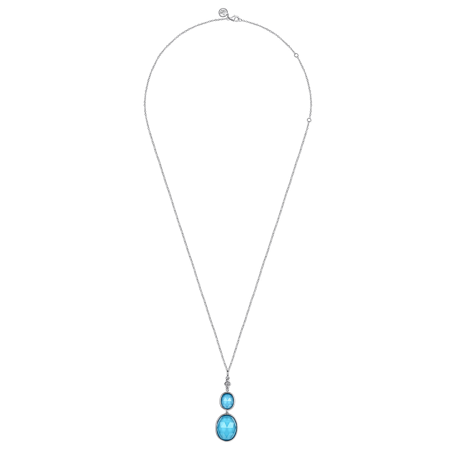 Pendant Drop Necklace Rock Crystal and Turquoise Bujukan in Sterling Silver, photograph 2