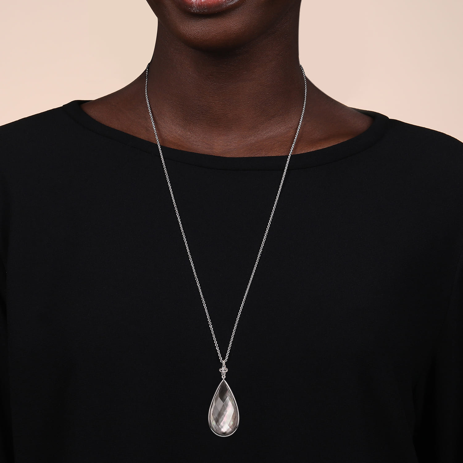 Black Mother of Boublet Bujukan Teardrop Necklace in Sterling Silver, photograph 3