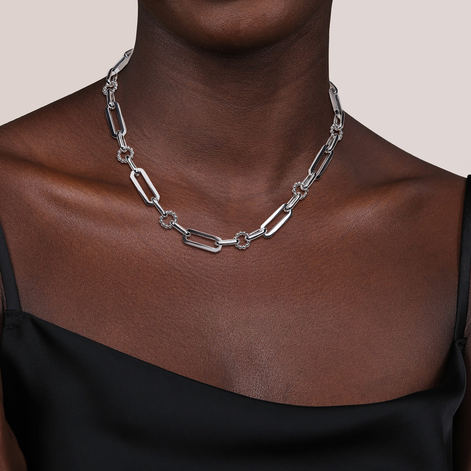 Paper Clip Chain Necklace with Bujukan Connectors in Sterling Silver, photograph 3