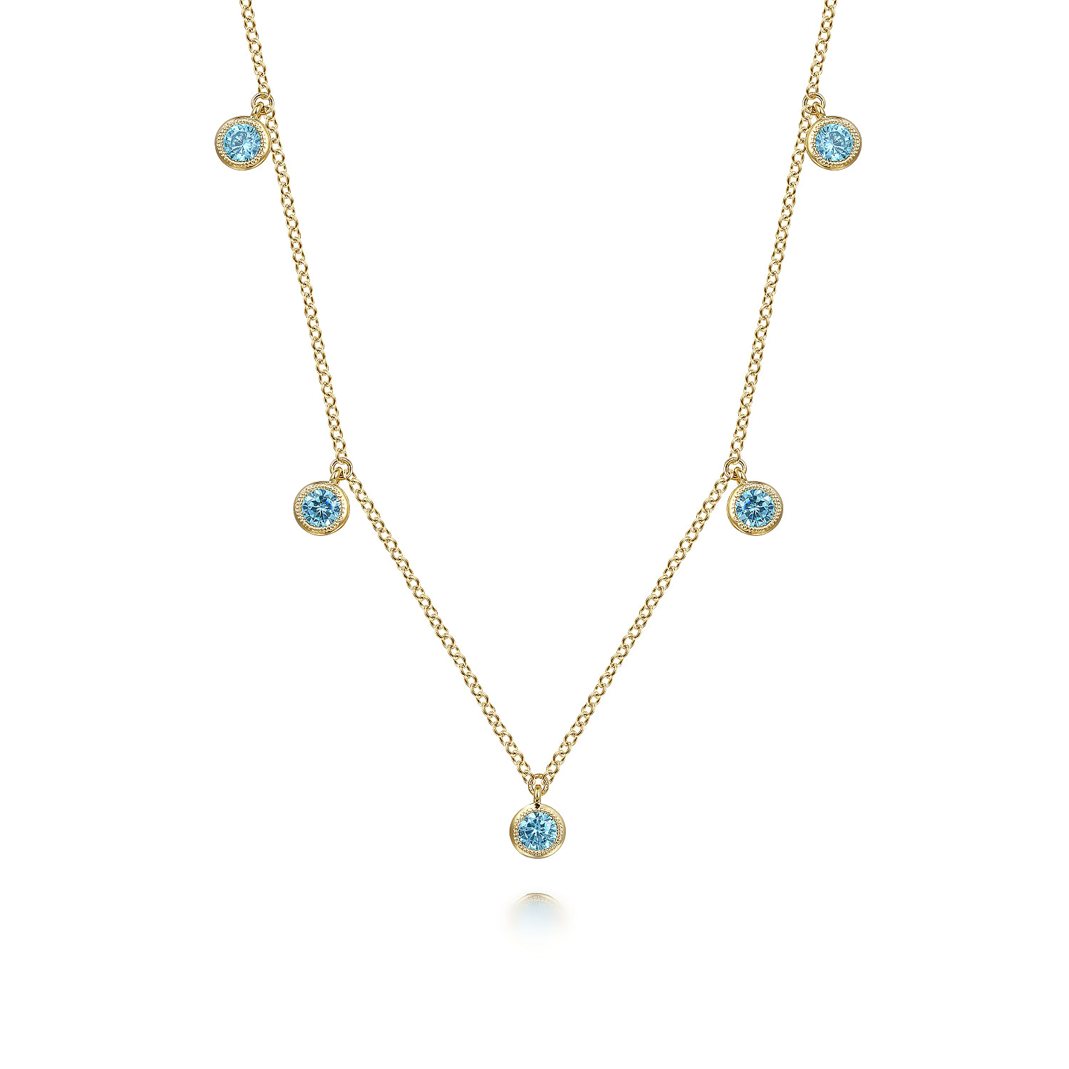 14K Yellow Gold London Blue Topaz Station Necklace @ $750