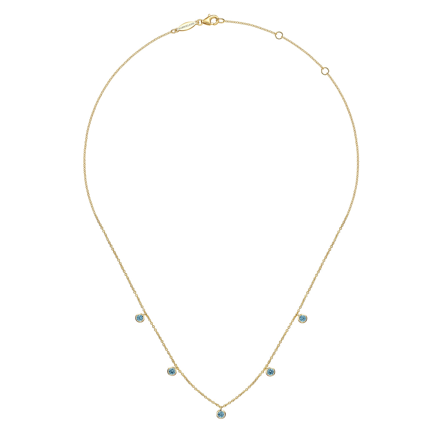 London Blue Topaz Station Necklace in 14K Yellow Gold, photograph 2