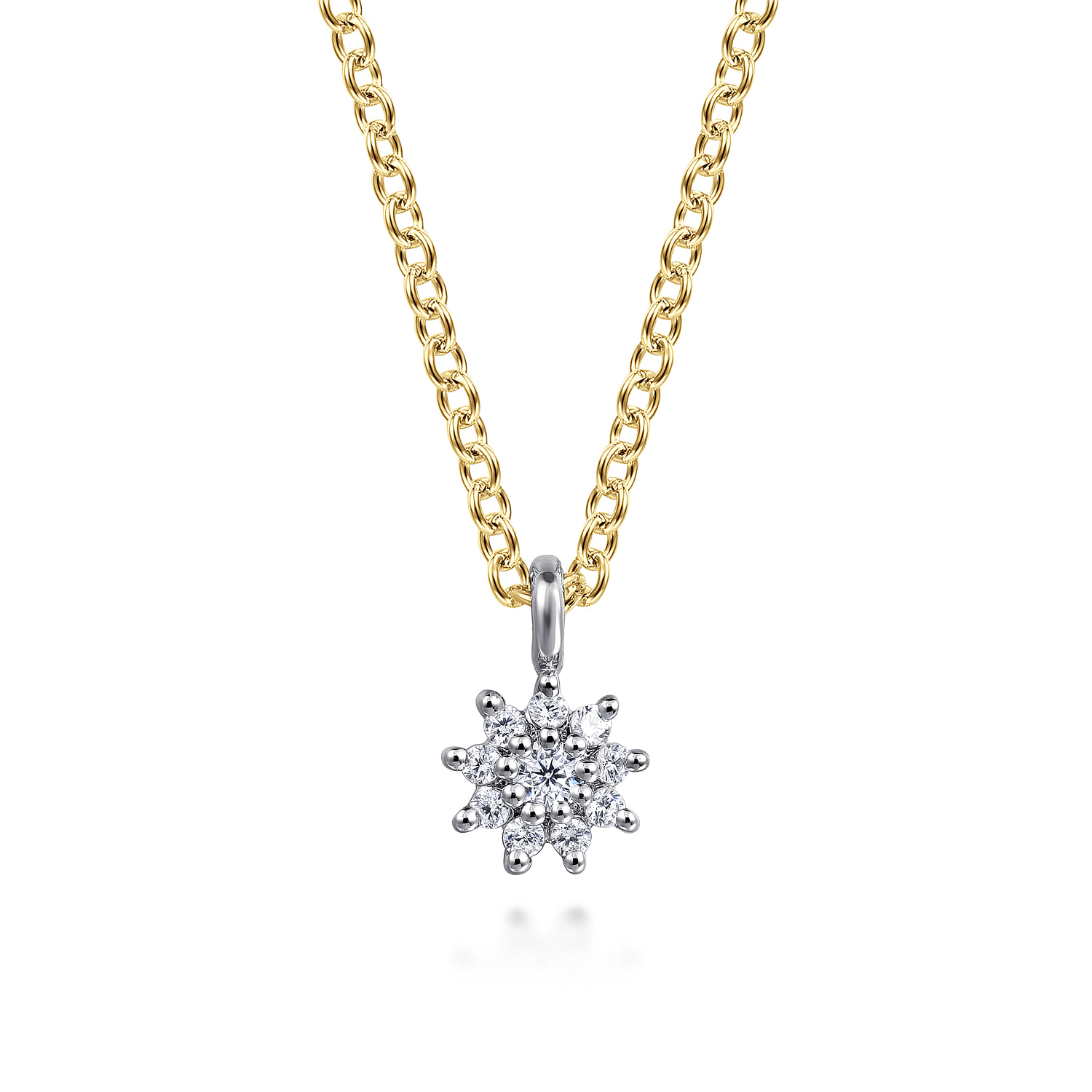 Diamond Flower Pendant Necklace in 14K White/Yellow Gold