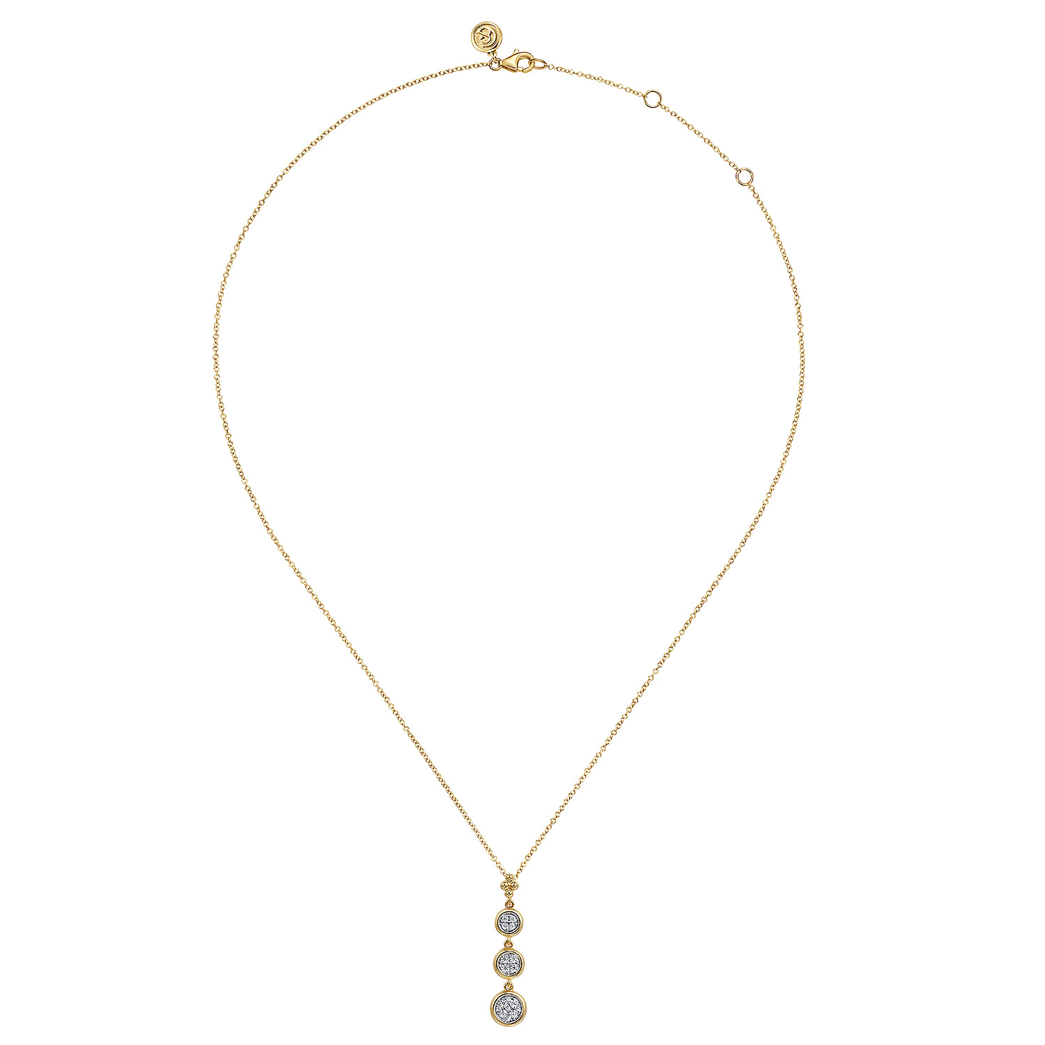 Graduating Diamond Cluster Bujukan Pendant Necklace in 14K White/Yellow Gold, photograph 2