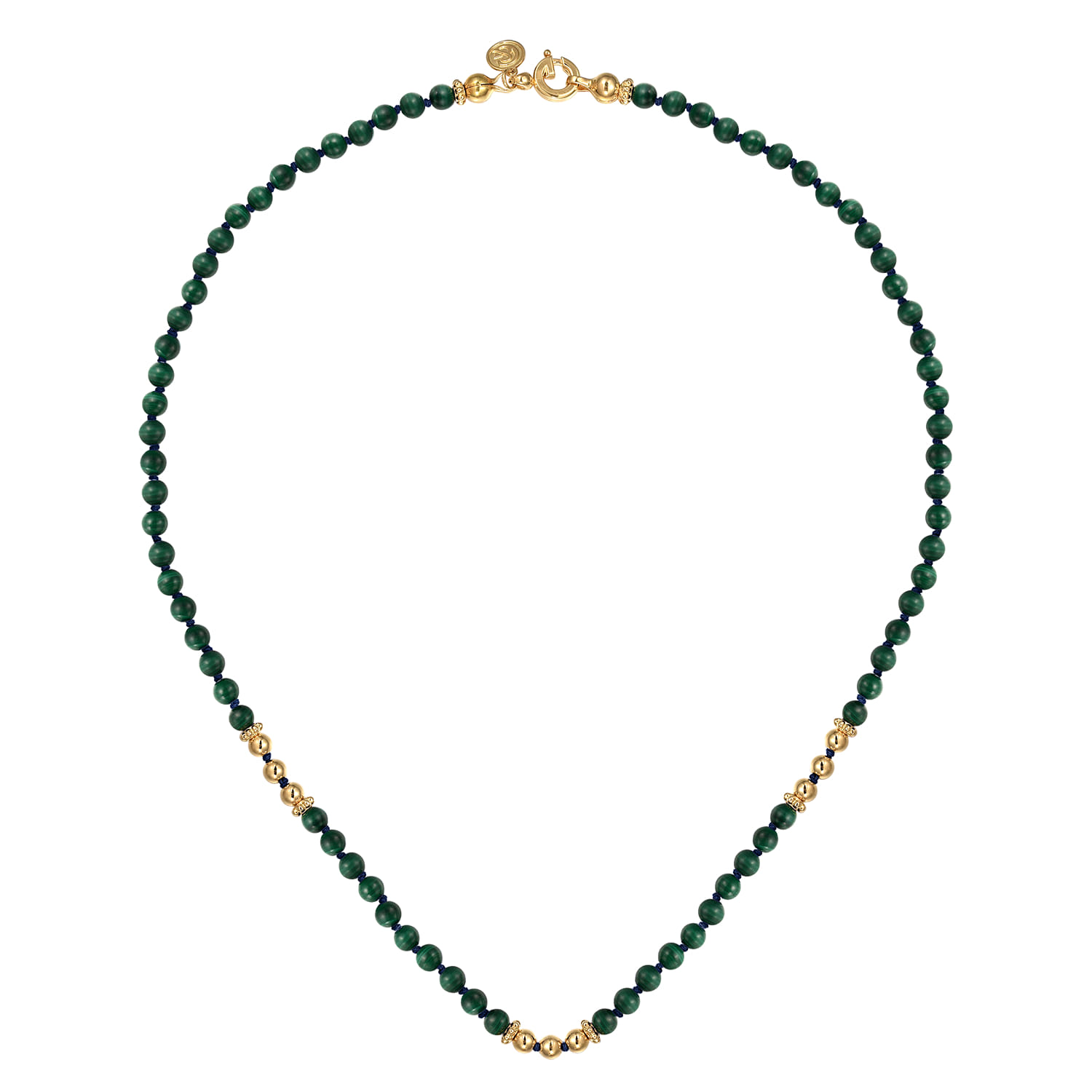 Malachite Beads Necklace in 14K Yellow Gold, photograph 2