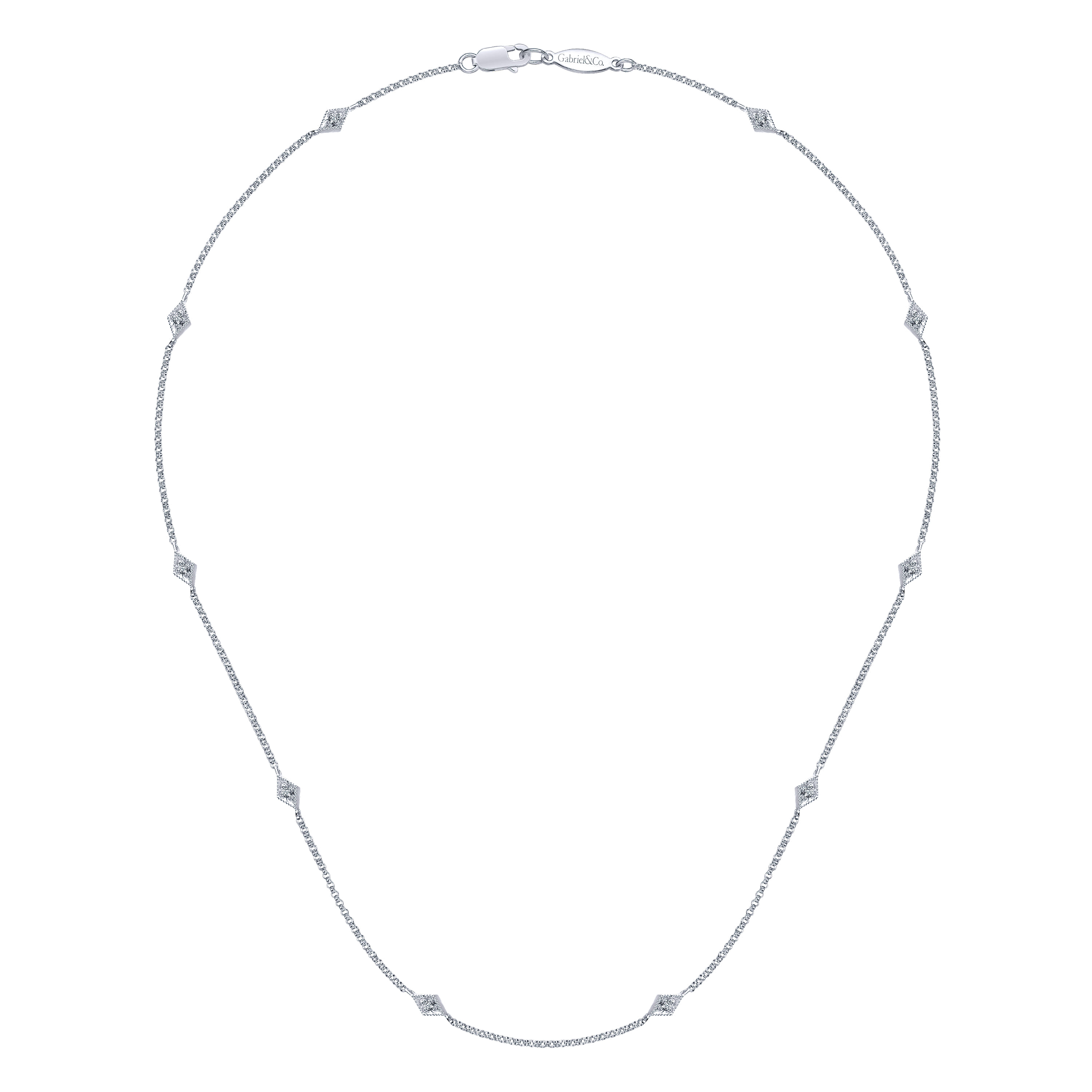 Rhombus and Diamond Station Necklace in 14K White Gold, photograph 2