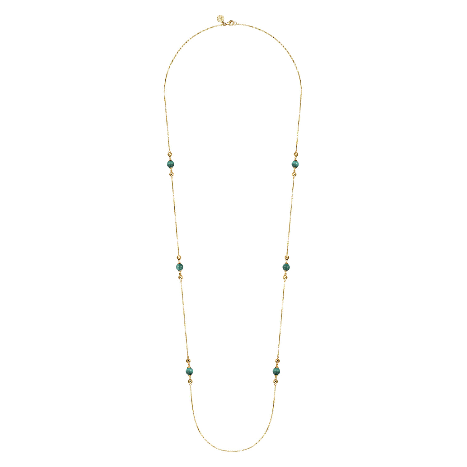 Malachite and Bujukan Bead Station Necklace in 14K Yellow Gold, photograph 2
