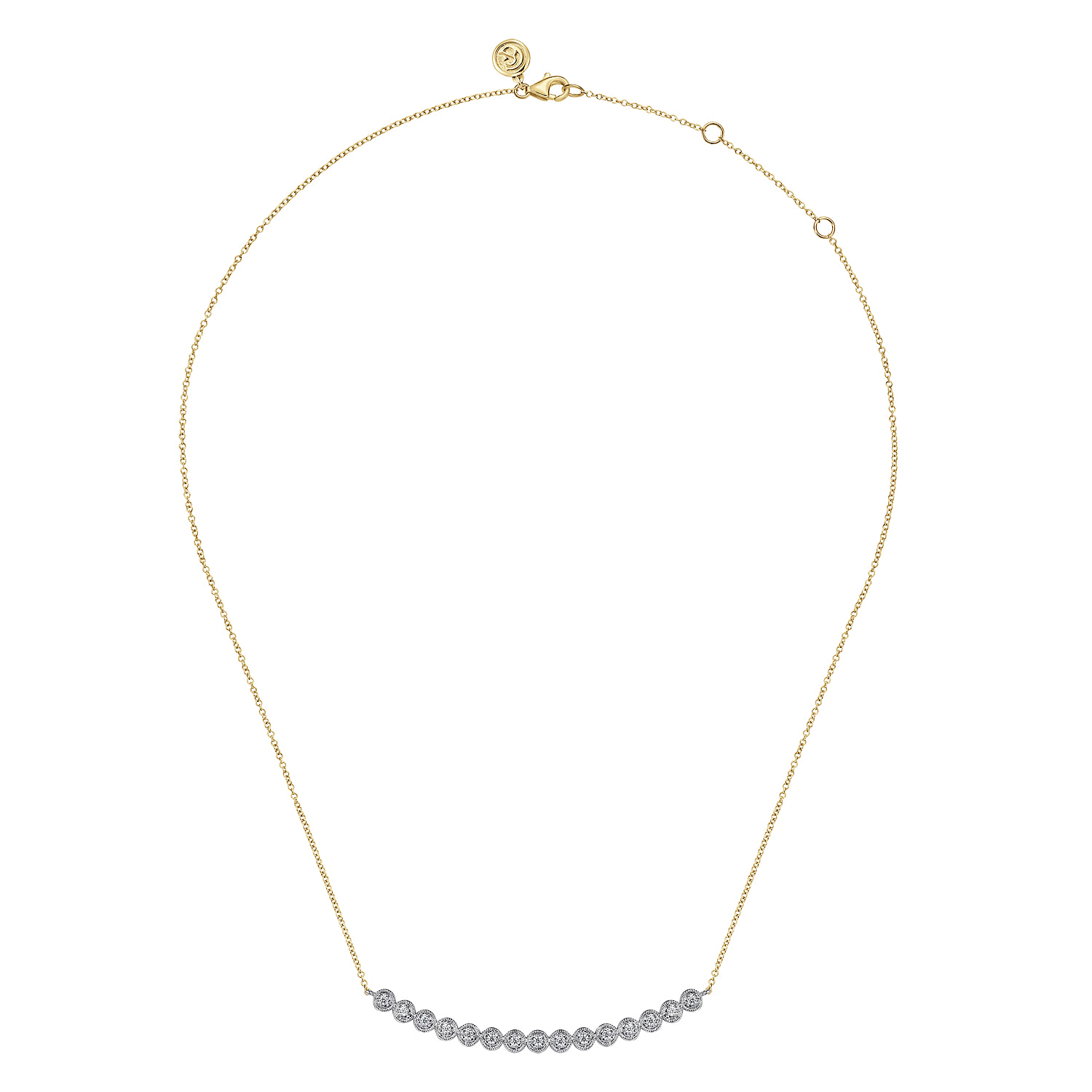 Diamond Bar Necklace in 14K White/Yellow Gold, photograph 2