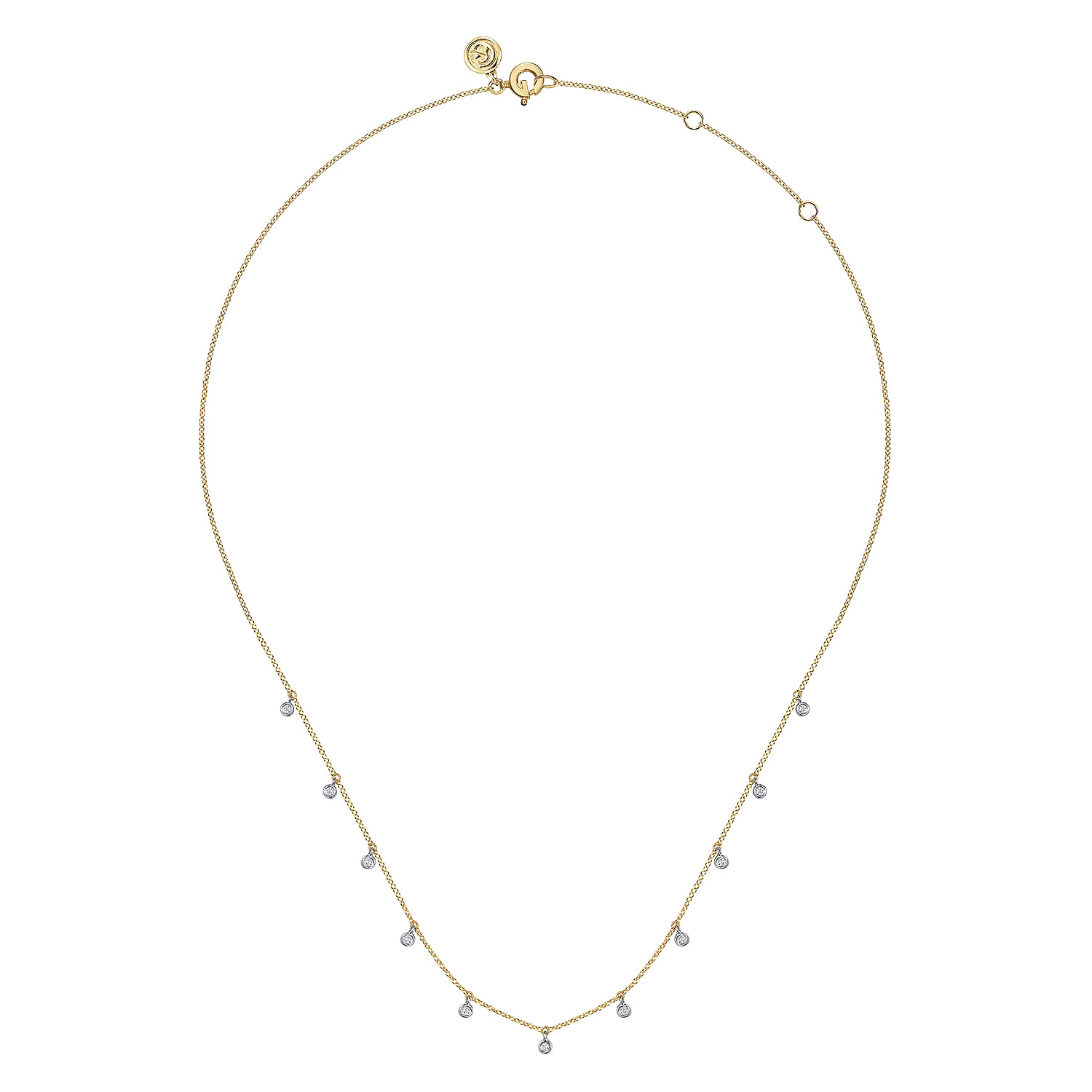 White Sapphire Station Necklace in 14K White/Yellow Gold, photograph 2