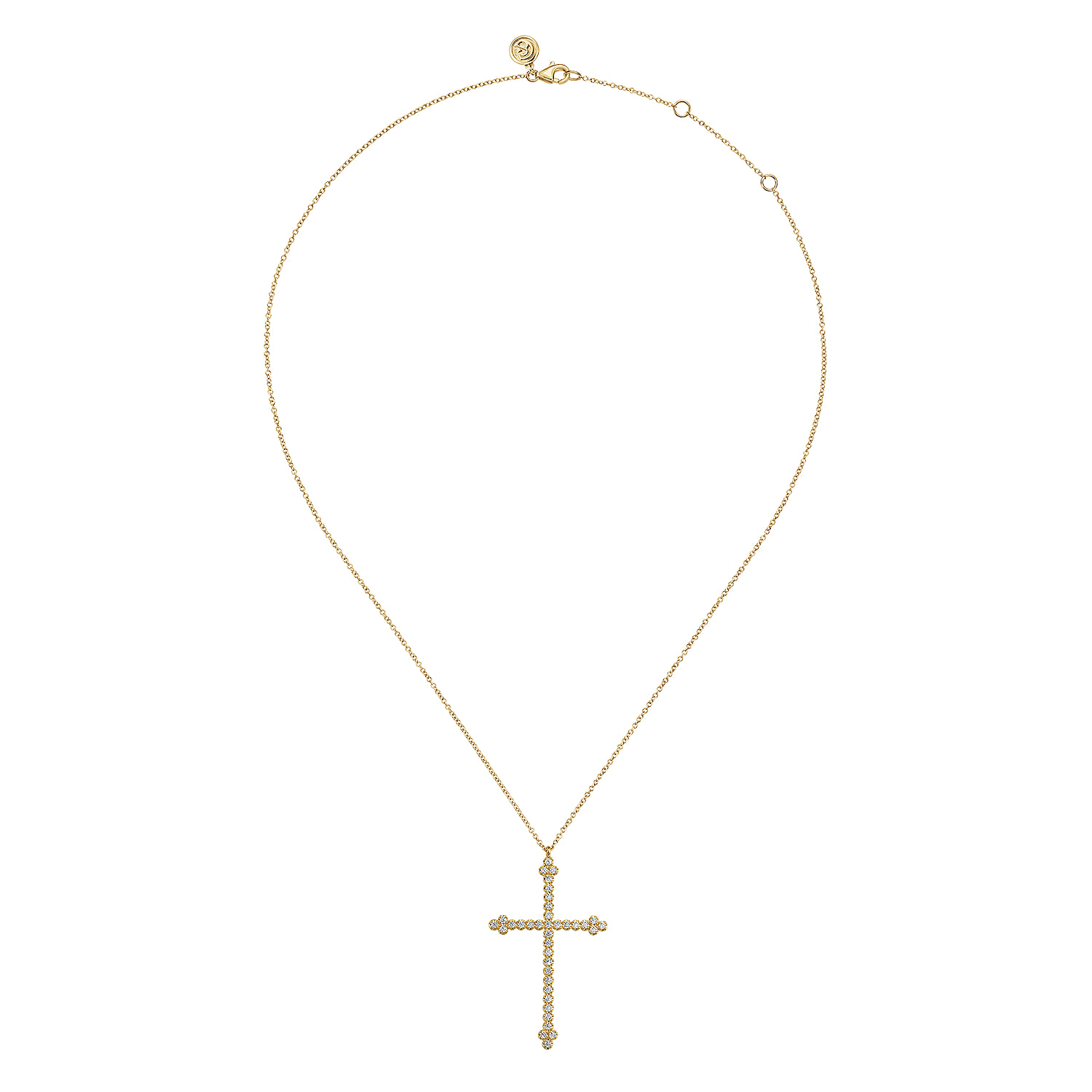 Diamond Cross Pendant Necklace in 14K Yellow Gold, photograph 2