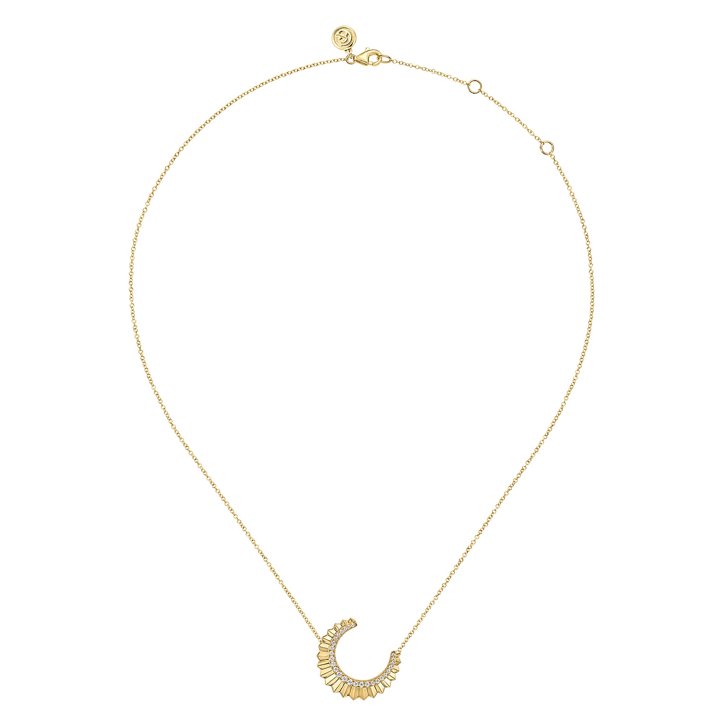 Diamond Half Moon Diamond Cut Pendant Necklace in 14K Yellow Gold, photograph 2