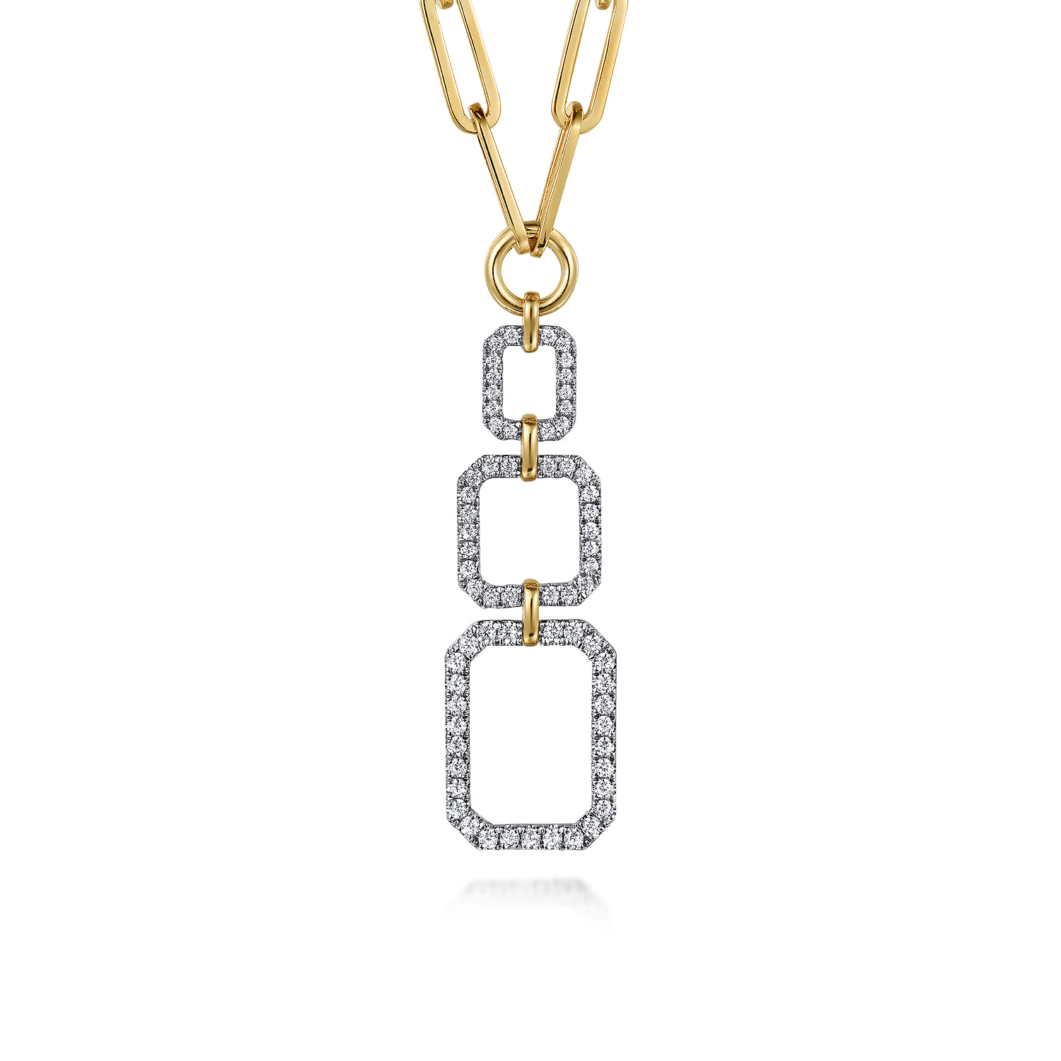 Chain Necklace with Geometric Pave Diamond Pendant