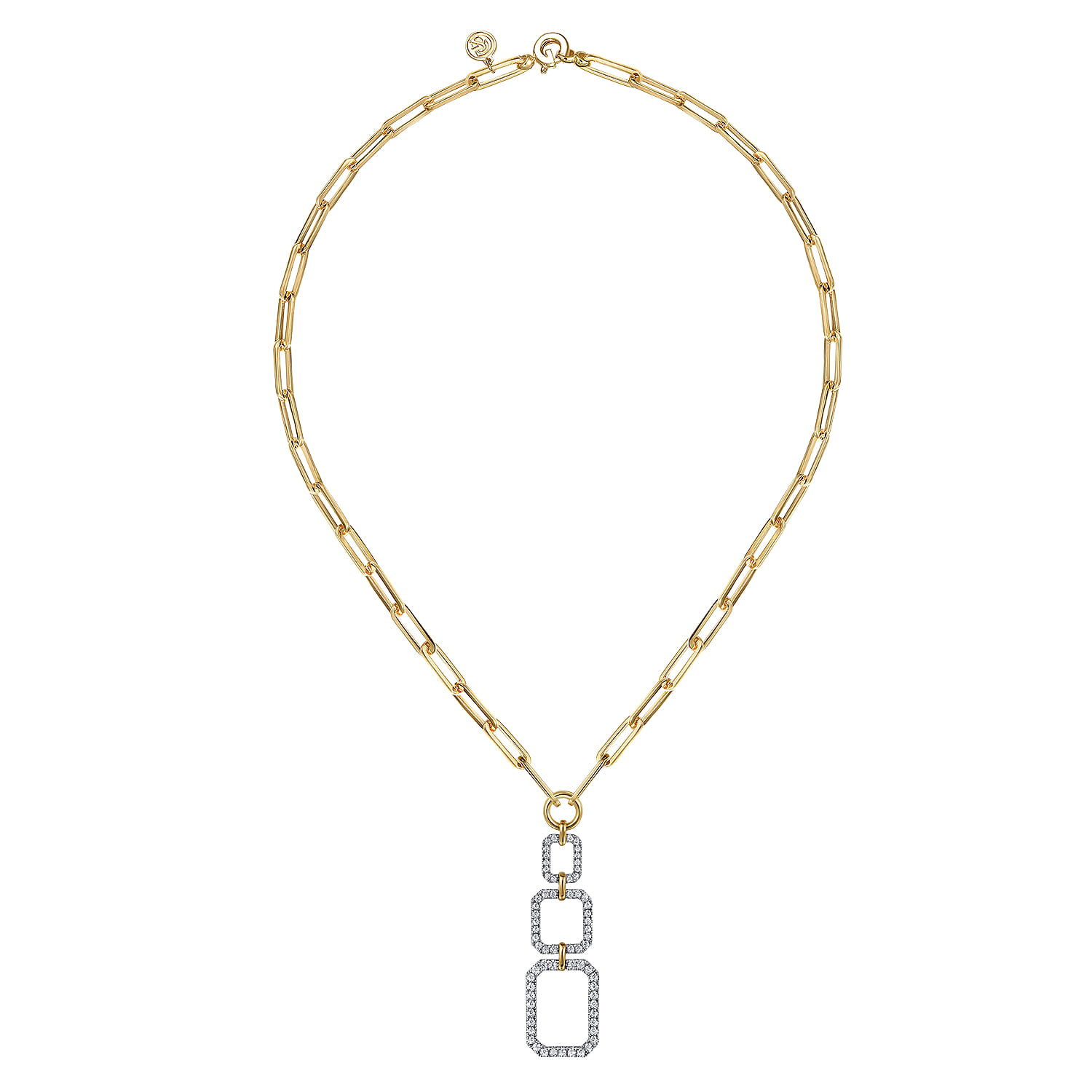 Chain Necklace with Geometric Pave Diamond Pendant in 14K White/Yellow Gold, photograph 2