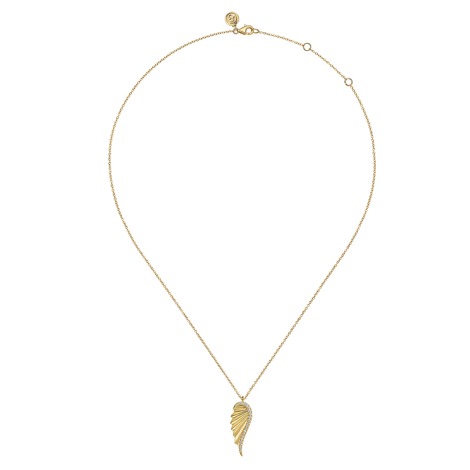 Diamond Wing Pendant Necklace in 14K Yellow Gold, photograph 2