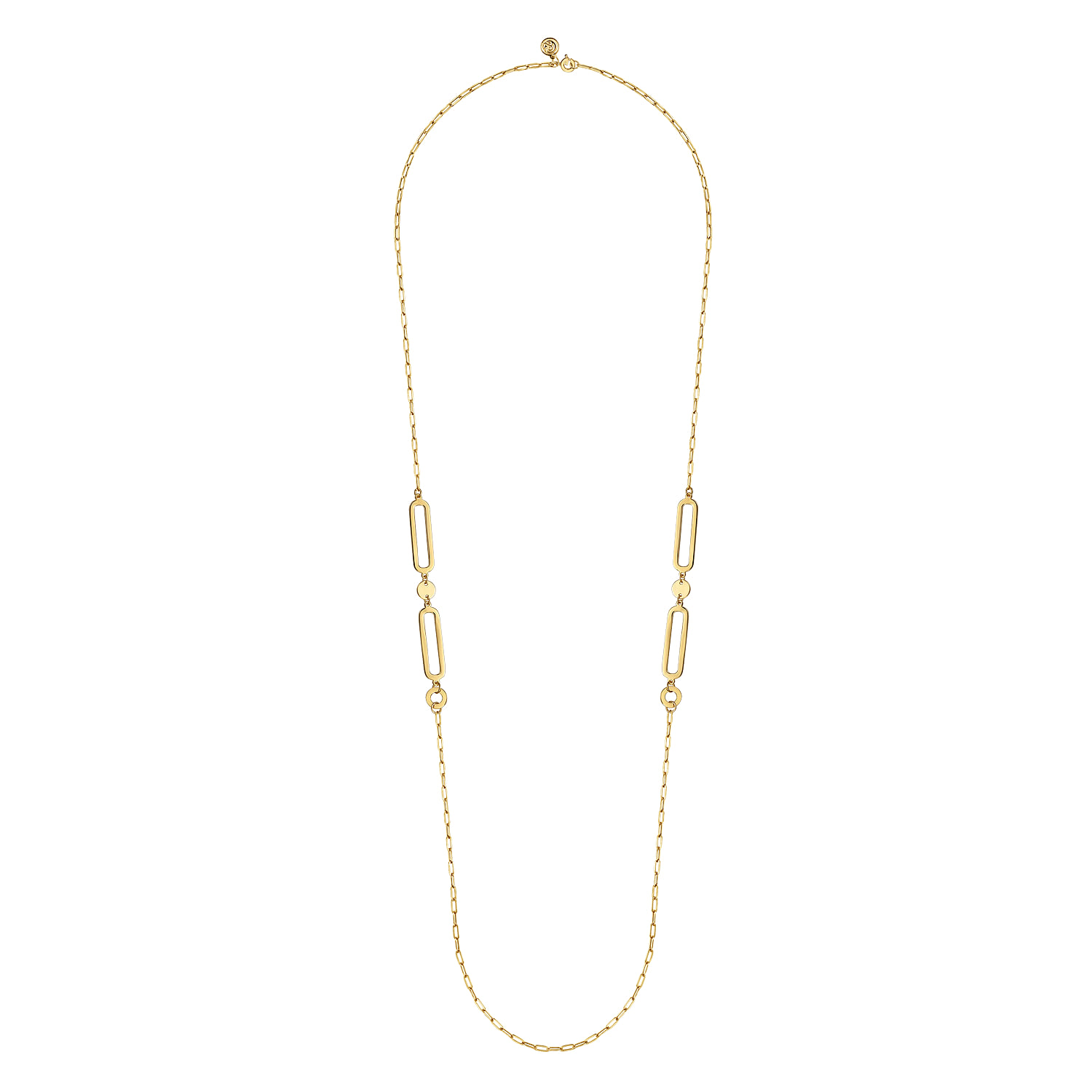 Link Station Necklace With Hollow Paperclip Chain in 14K Yellow Gold, photograph 2