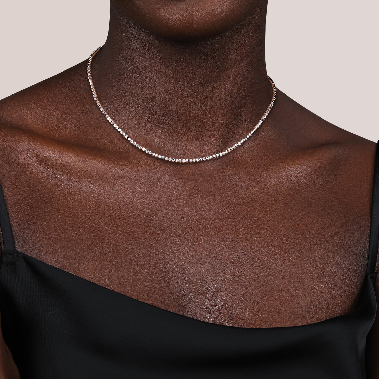 Diamond Tennis Necklace in 14K White Gold, photograph 3