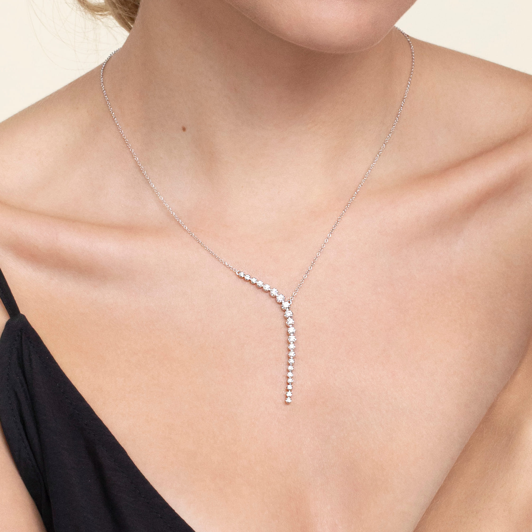 Lariat Y Necklace Diamond 0.75ct in 14K White Gold, photograph 3