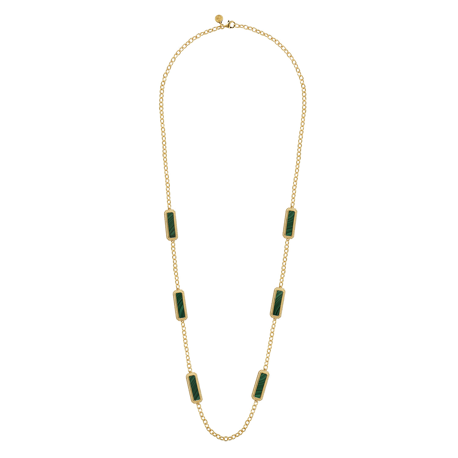 Malachite and Rope Station Necklace in 14K Yellow Gold, photograph 2