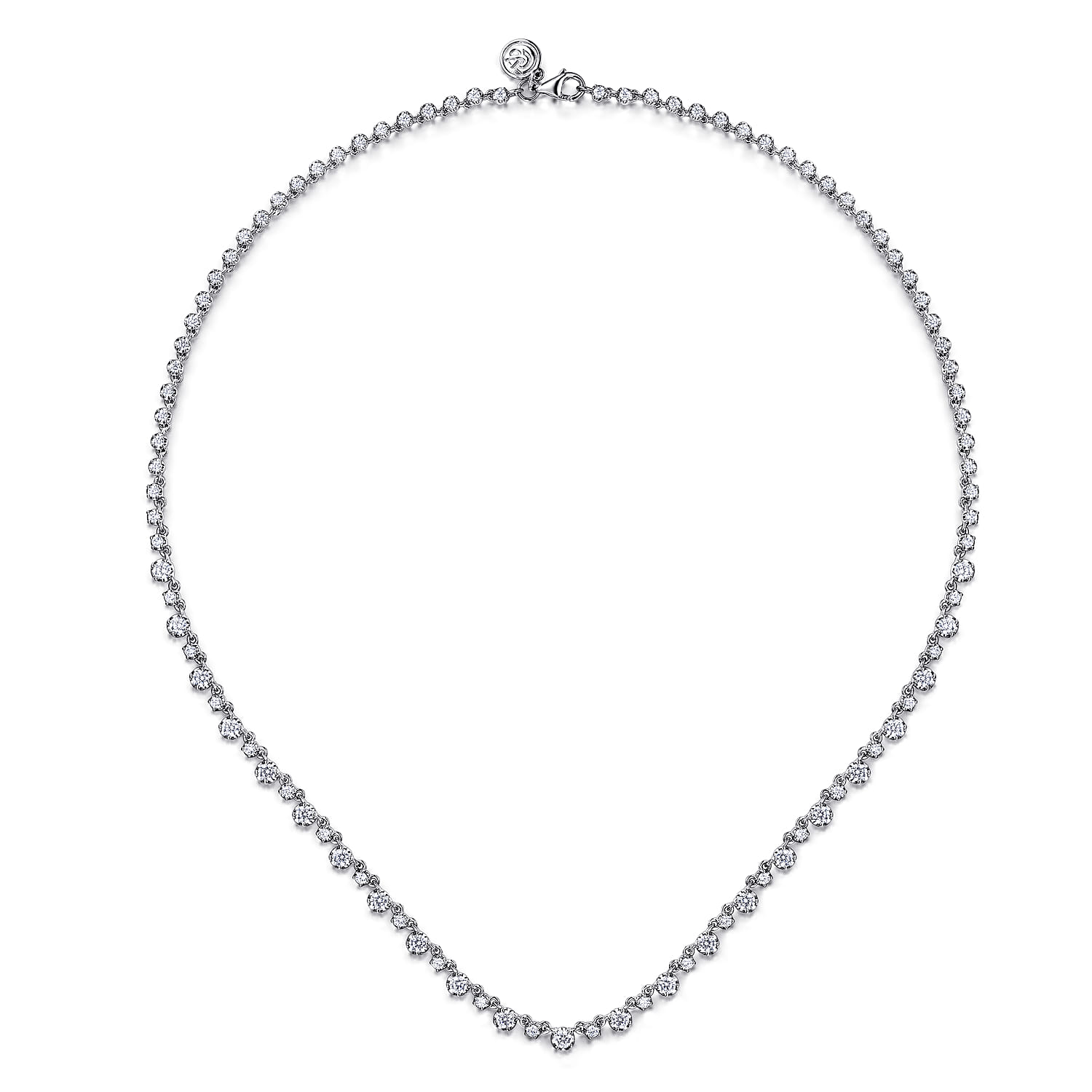Diamond Tennis Necklace in 14K White Gold, photograph 2