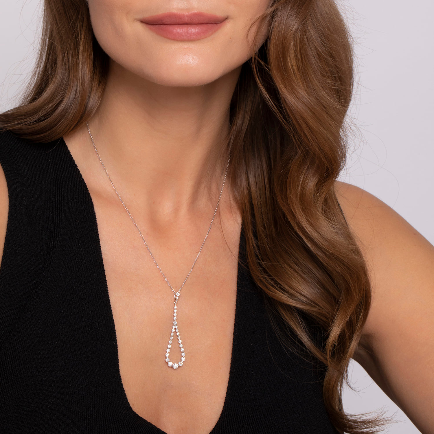 Diamond Pendant Teardrop Necklace in 14K White Gold, photograph 3