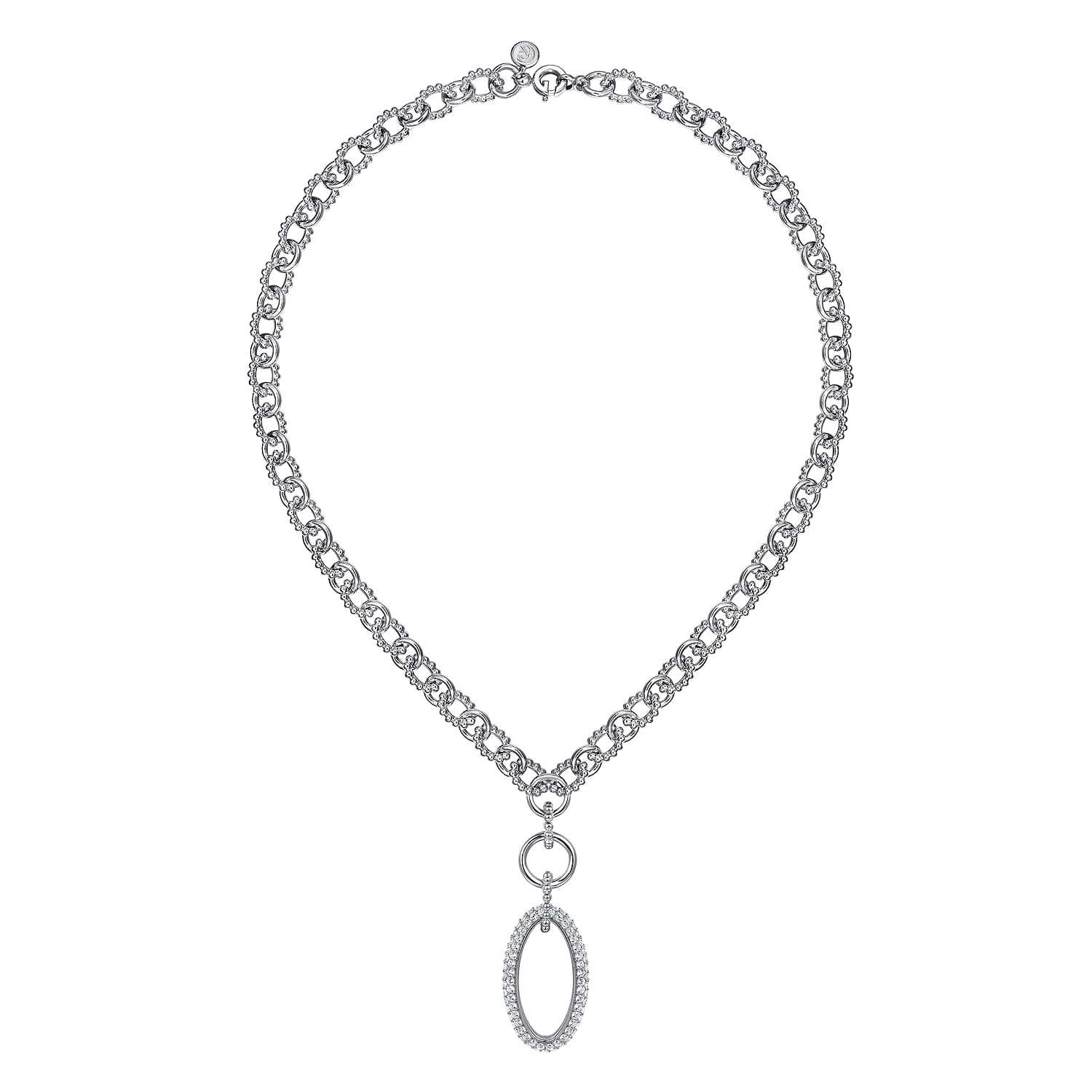 White Sapphire Bujukan Link Chain Necklace in Sterling Silver, photograph 2