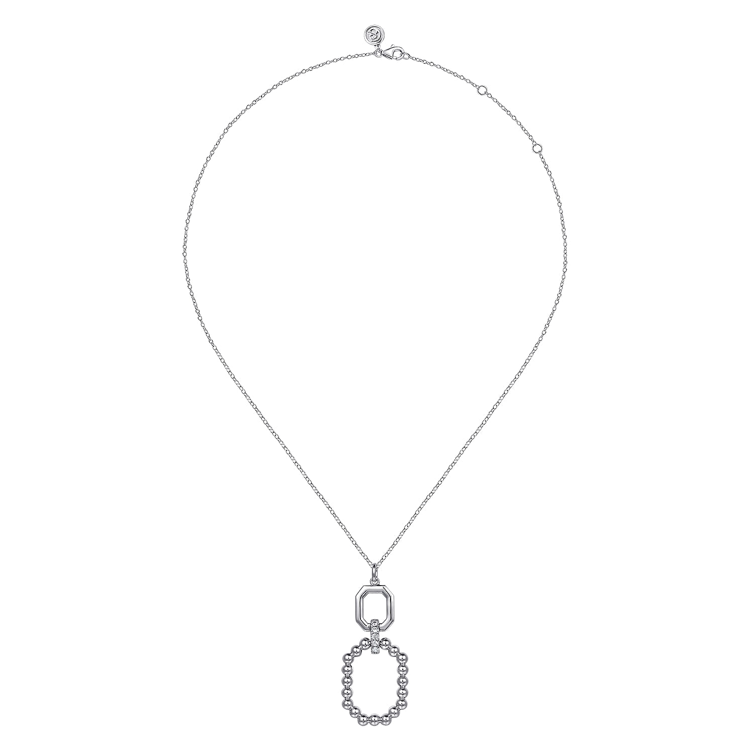 Octagon White Sapphire Bujukan Drop Pendant Necklace in Sterling Silver, photograph 2