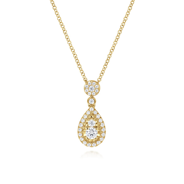 14K Yellow Gold Diamond Teardrop Pendant Necklace