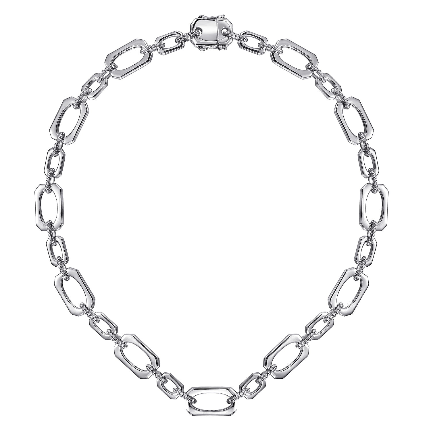 Geometric Link Chain Necklace with Bujukan Connectors in Sterling Silver, photograph 2