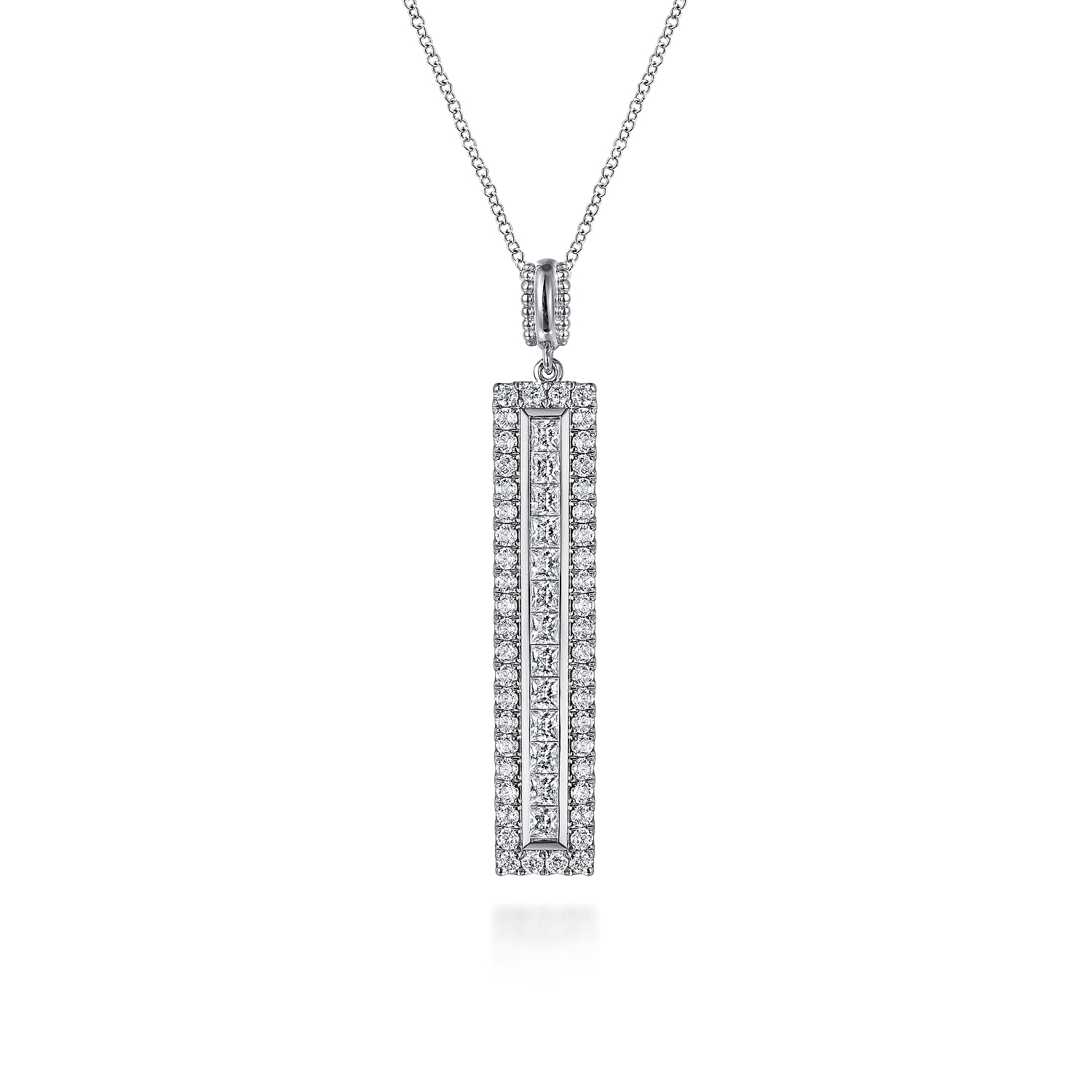 18K White Gold Vertical Diamond Bar Pendant Necklace @ $7500 18K White Gold Vertical Diamond Bar Pendant Necklace @ $7500