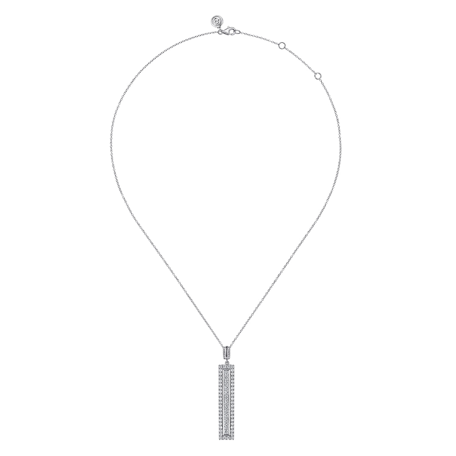 Vertical Diamond Bar Pendant Necklace in 18K White Gold, photograph 2