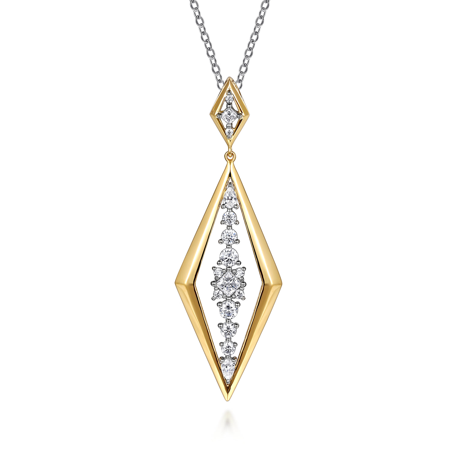 Diamond Shape Drop Pendant Necklace in 18K White/Yellow Gold