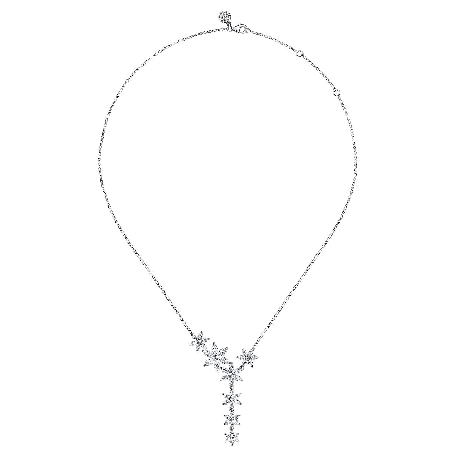 Diamond Floral Y Knots Necklace in 18K White Gold, photograph 2