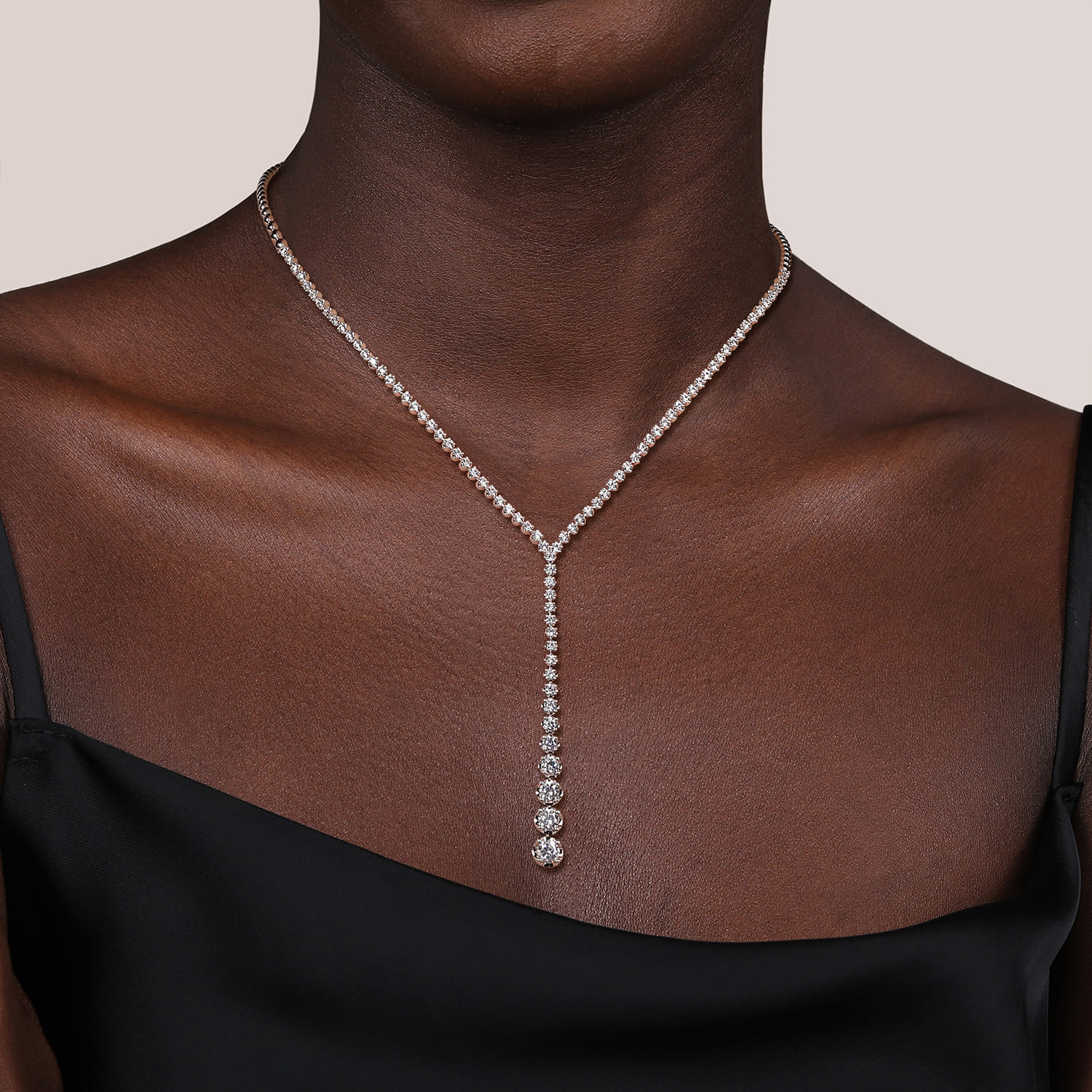 Diamond Tennis Y Necklace in 18K White Gold, photograph 3