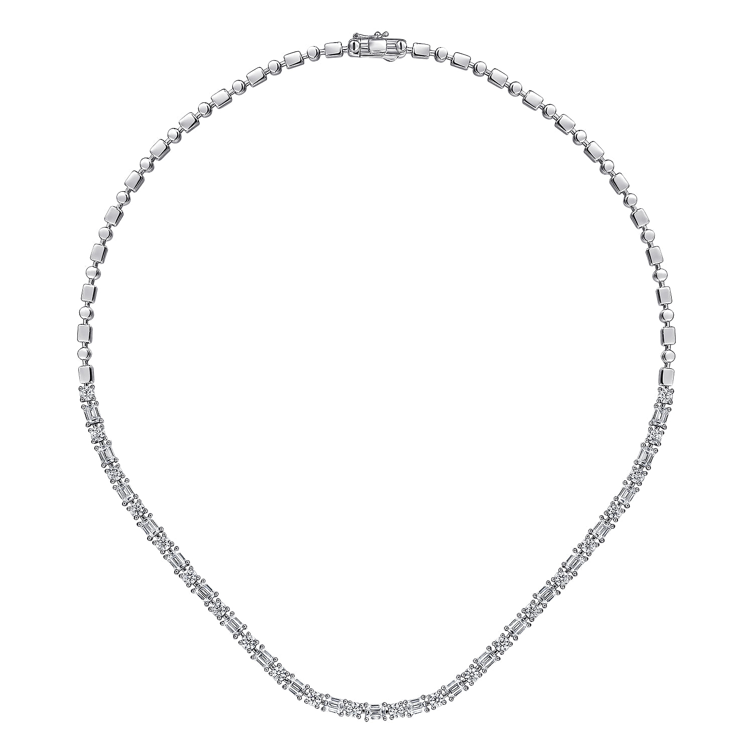 Emerald and Round Diamond Tennis Necklace in 18K White Gold, photograph 2