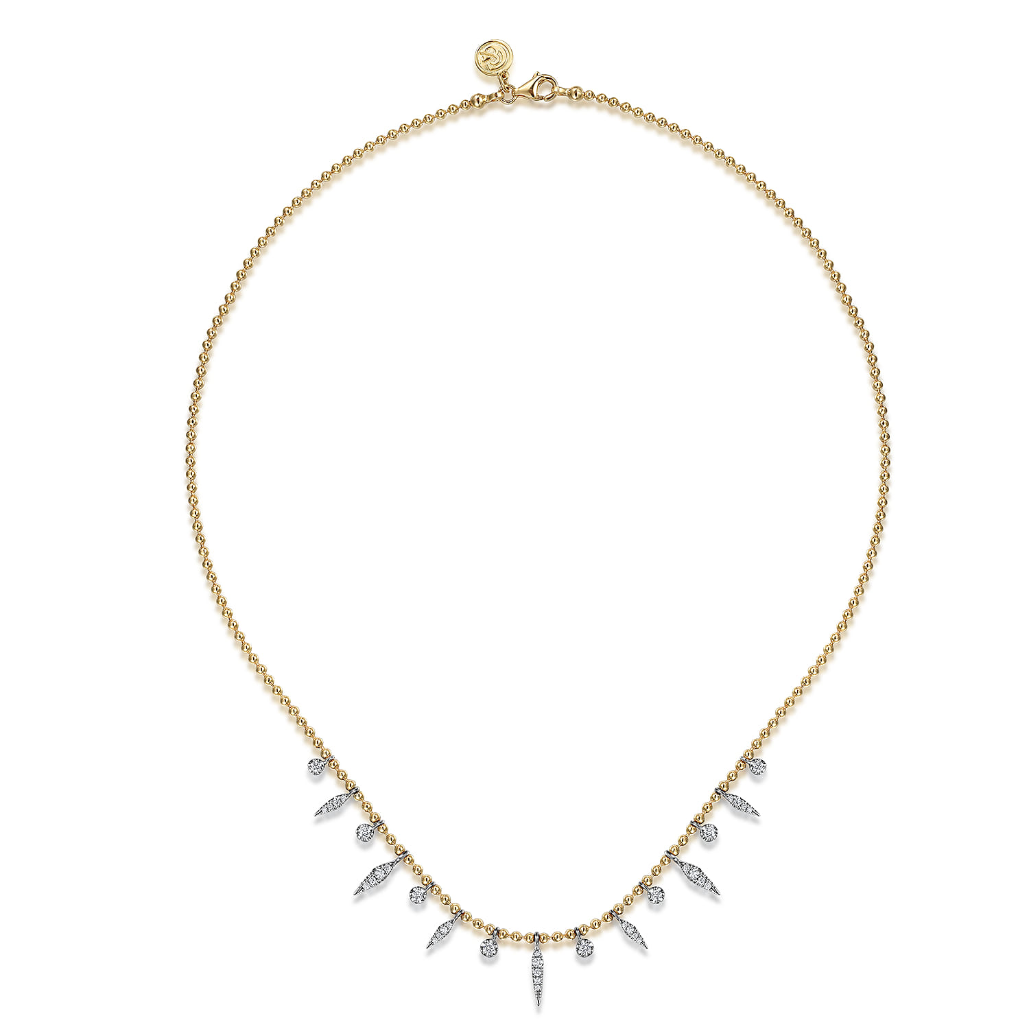 Bead Chain and Diamond Droplet Necklace in 14K White/Yellow Gold, photograph 2