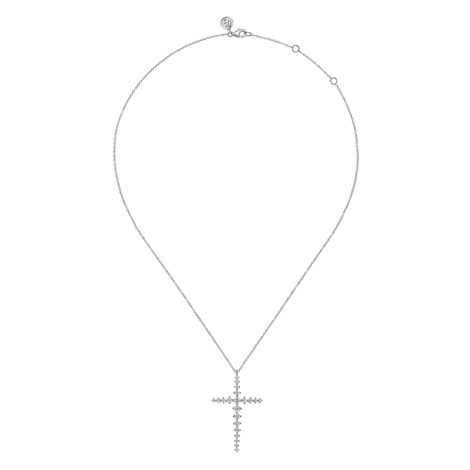 Graduating Diamonds Cross Necklace in 14K White Gold, photograph 2
