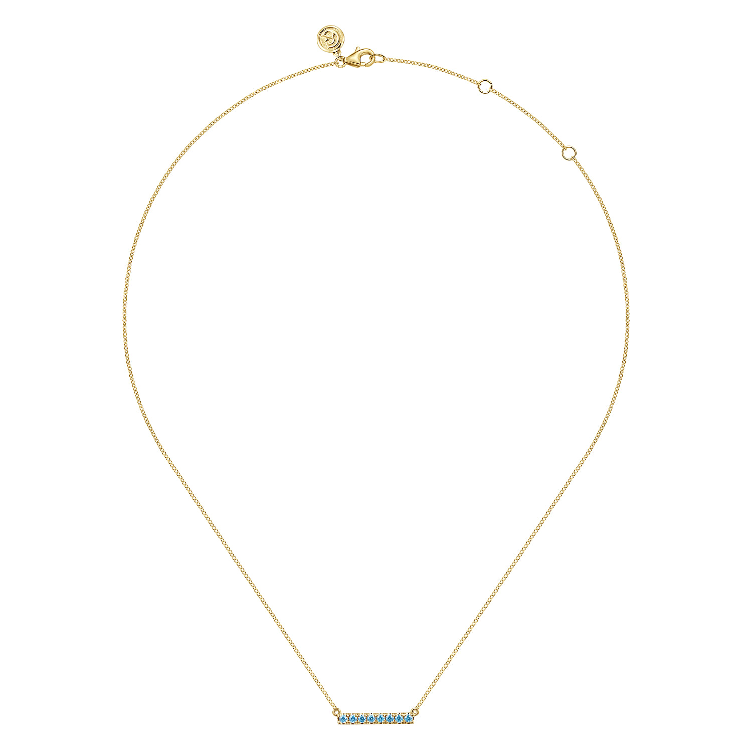 Blue Topaz Bar Necklace in 14K Yellow Gold, photograph 2